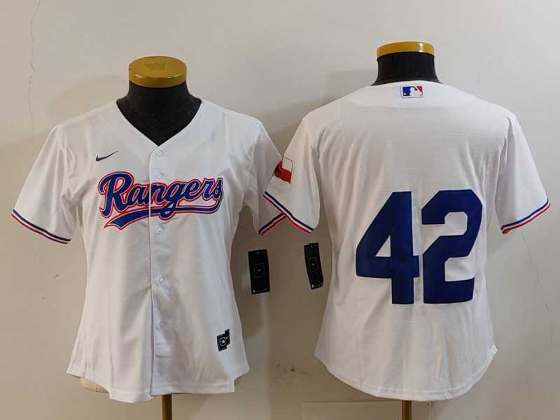 Womens Texas Rangers #42 Jackie Robinson White Cool Base Stitched Baseball Jersey